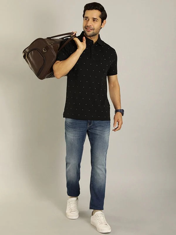 Indian Terrain Men's Half Sleeve Regular Fit Black Polo T-Shirt